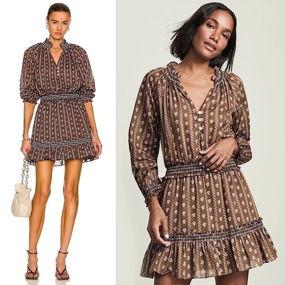 NWT VERONICA BEARD Floral Puffed Long Sleeve Embroidered Smocked Ruffled Dress M - Picture 1 of 15